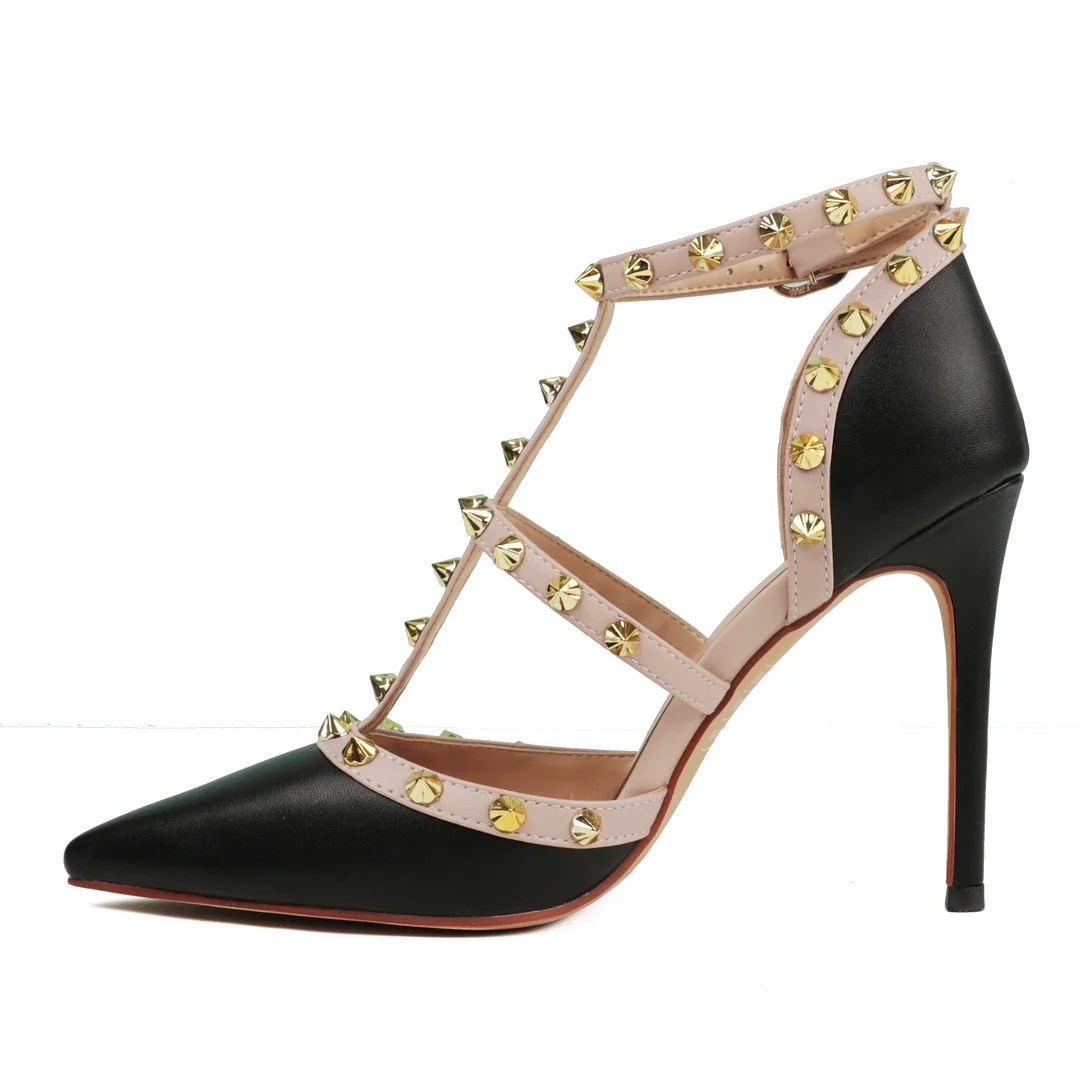 4" Rivets Studs Summer Strappy Shoes Party Wedding Heeled Sandals-MERUMOTE