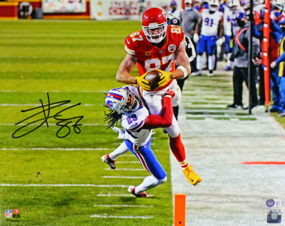 Travis Kelce Autographed KC Chiefs 16x20 v.Bills FP Photo Poster painting-Beckett W Hologram