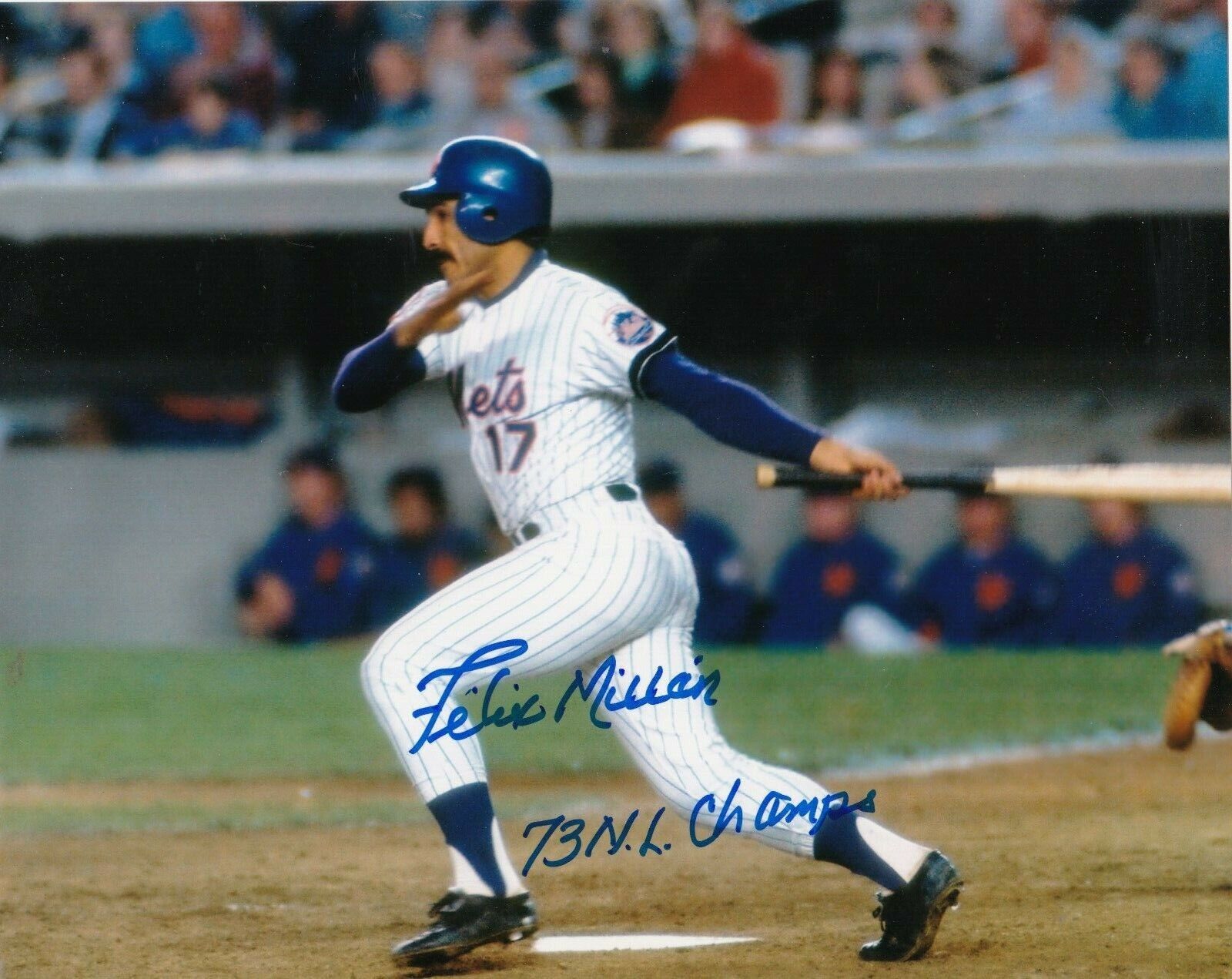 FELIX MILLAN NEW YORK METS 1973 NL CHAMPS ACTION SIGNED 8x10