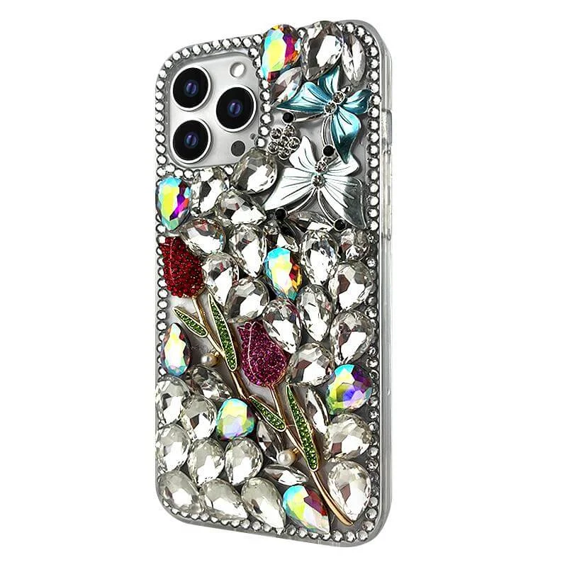 Double Rose Rhinestone Phone Case 
