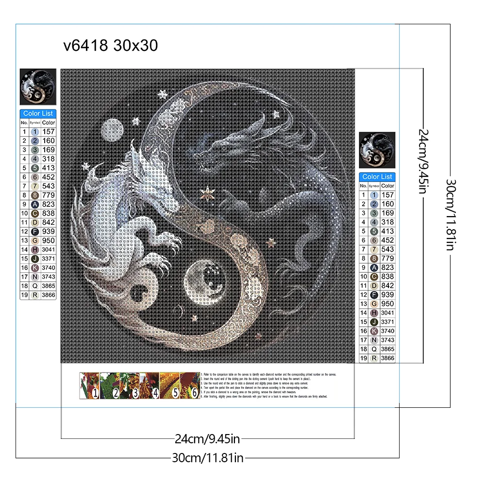 Diamond Painting - Full Round Drill - Yin Yang Dragon(Canvas|30*30cm)
