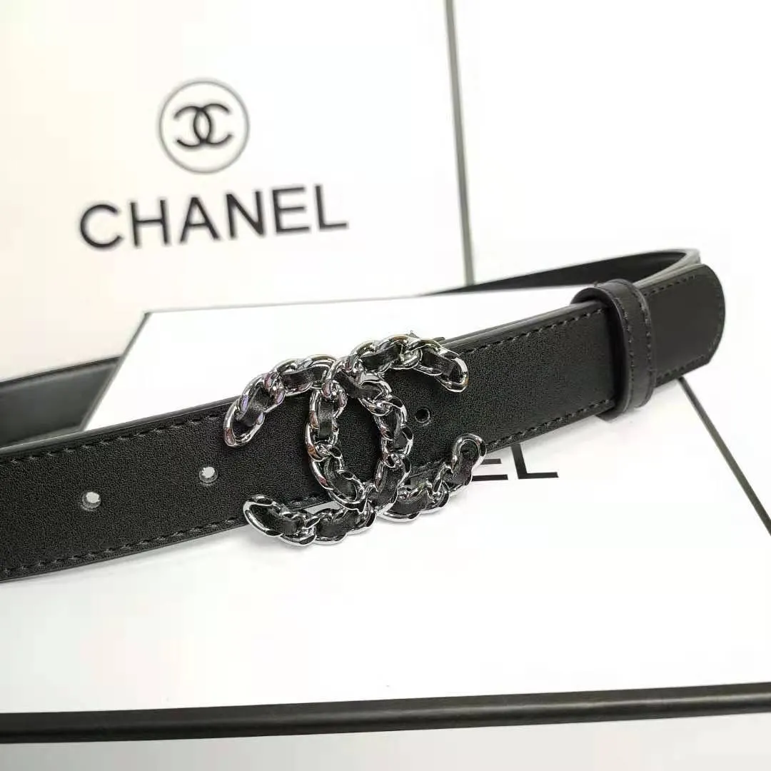 New Women's Chanel Style Belt High-end Leather Belt Fashion Versatile Skirt Korean Version Jeans Internet Celebrity Black