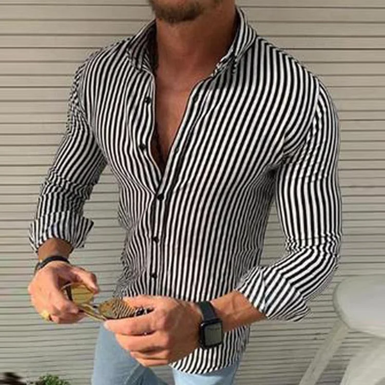 Men's Casual Striped Long Sleeve Shirt 62082986M