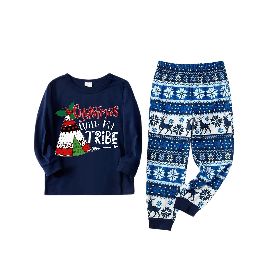 "Christmas With My Tribe" Pattern Ⅰ - Blue Family Christmas Matching Pajamas