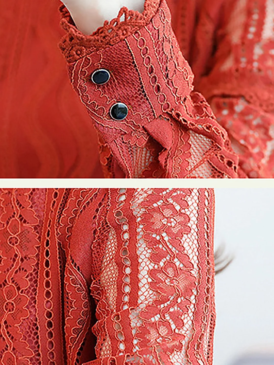 Casual Lace Paneled Long Sleeve Shirts & Tops