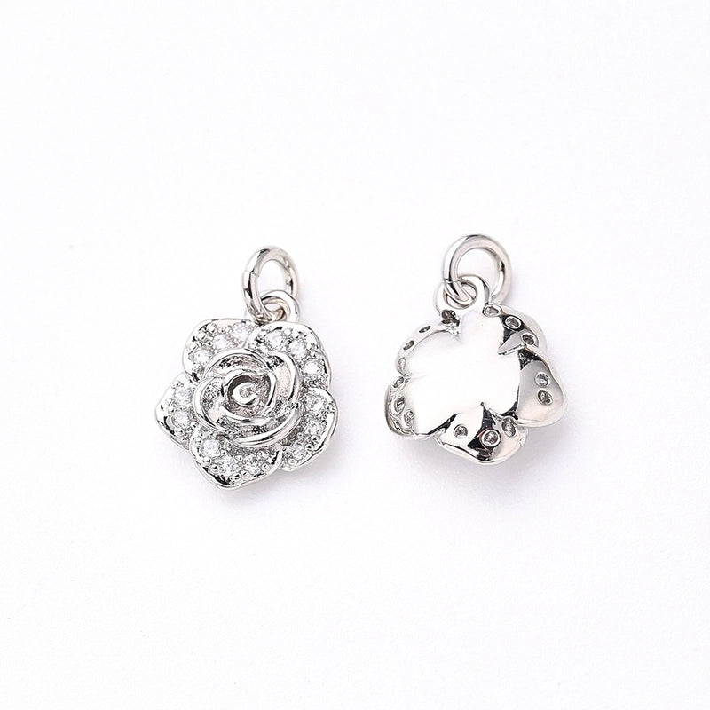 1Pc/Package 10.5x9mm Hole 2~2.9mm Copper Zircon Rose Gold Plated White Gold Plated Gold Plated Rose Flower Polished Pendant