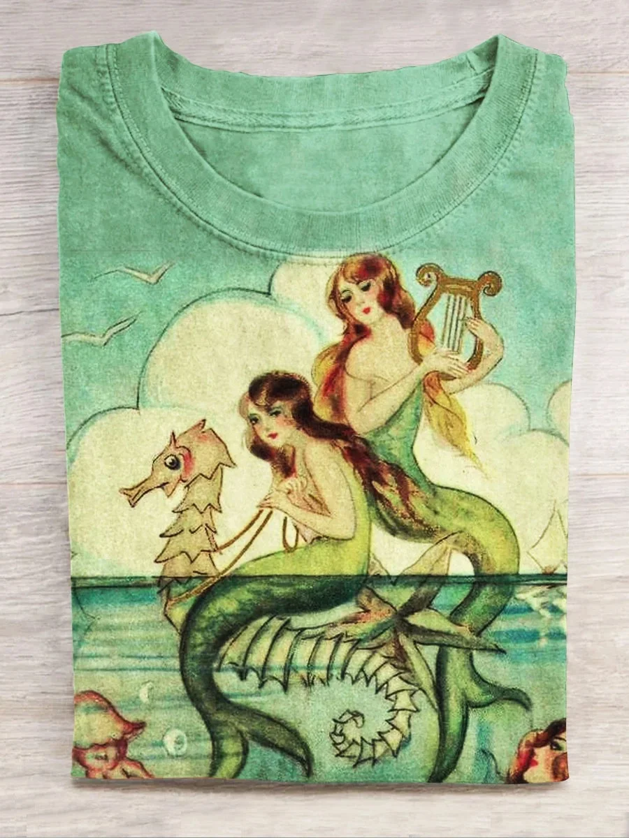 Eagerlys  Vintage Mermaid Art Print T-shirt Eagerlys