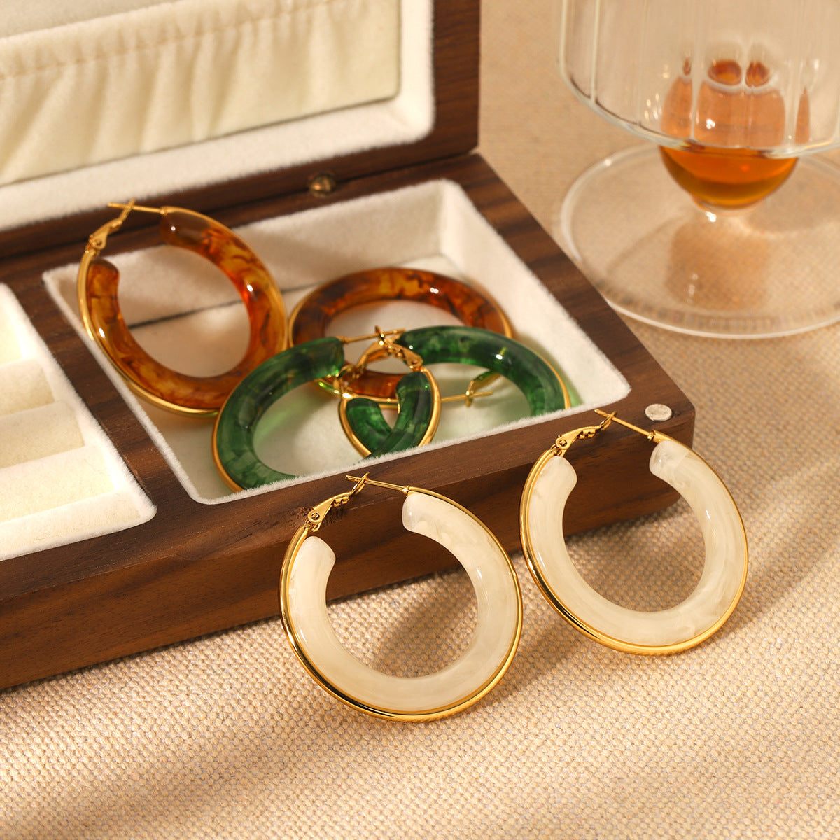 French Retro Style Stainless Steel Earrings Resin Earrings Female Earrings Niche Design