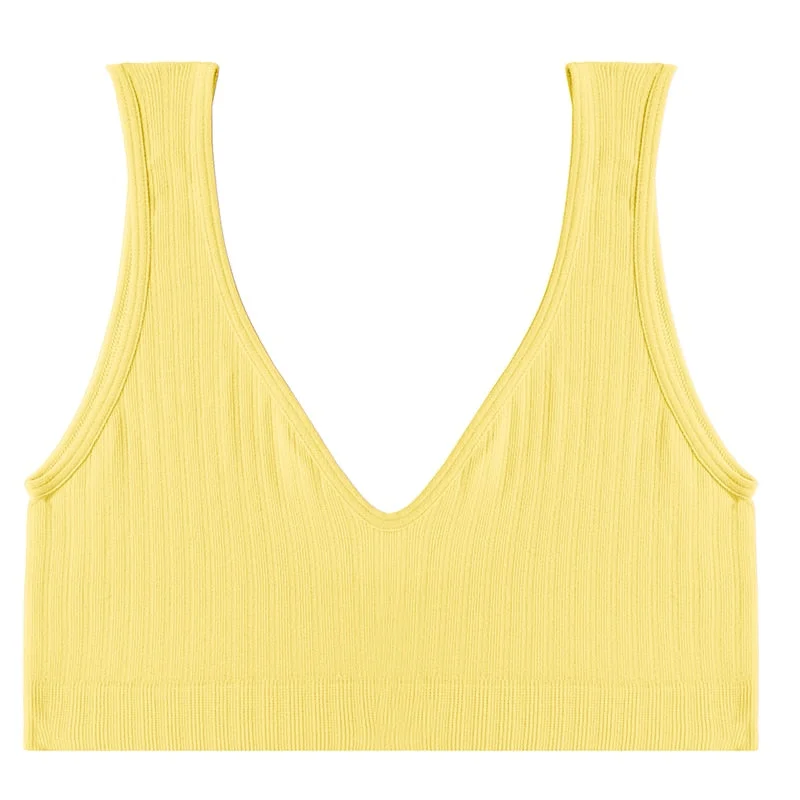 FINETOO Women Seamless Bralette Underwear Push Up U-Back Intimates Lingerie Femme Short Cropped Top Sexy V-Neck Bra Tank Tops