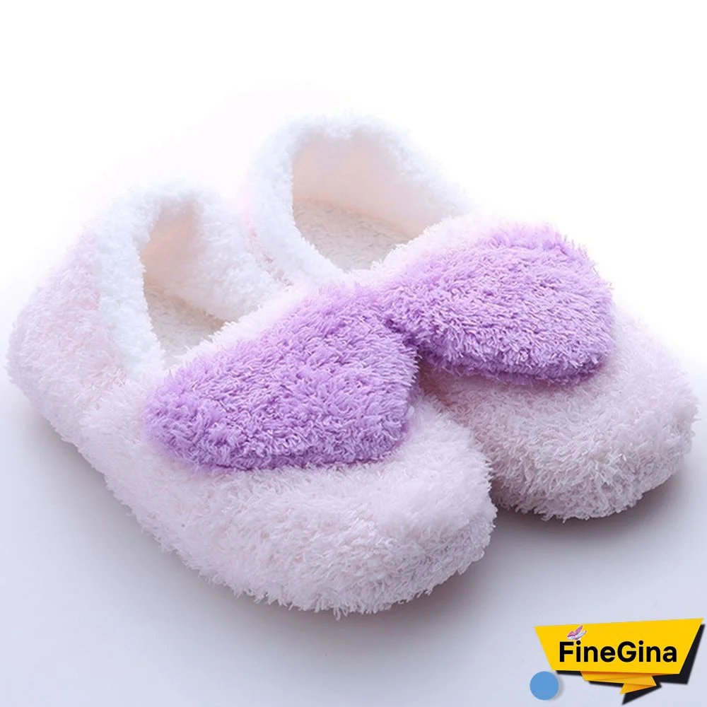 Lovely Big Heart-Shaped Women Slippers Warm Soft Sole Plush Home Floor Covered Heel Shoes