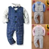 Kids Toddler Baby Boy Autumn Spring Long Sleeve Button Tie T-shirt Tops+Pants Gentleman Outfits 3PCS - honeylives