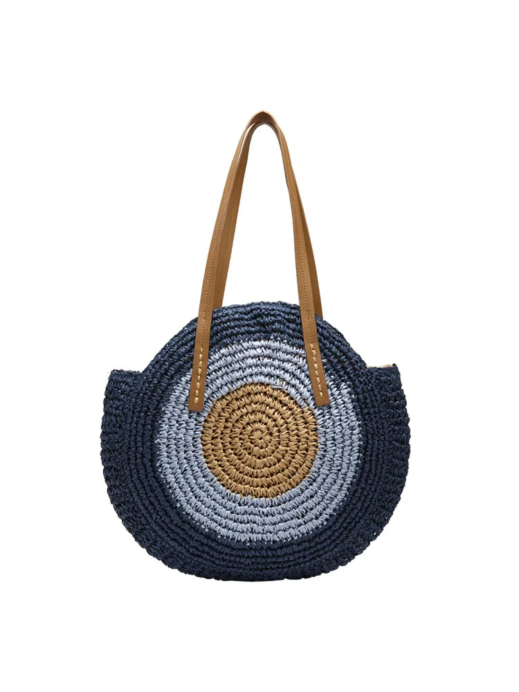 Straw Rattan Bag Woven Women Summer Messenger Bags Beach Handbag (Blue)