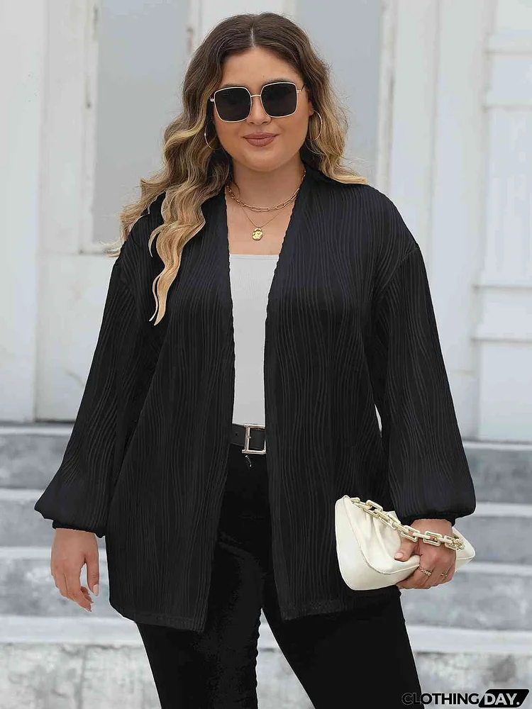 Plus Size Open Front Long Sleeve Cardigan