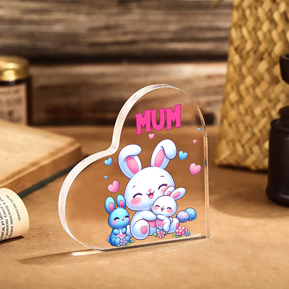 Personalised Text Acrylic Heart Keepsake Custom 2 Names Ornament Bunny Family Gifts For Mother/Grandma-Jessemade AU