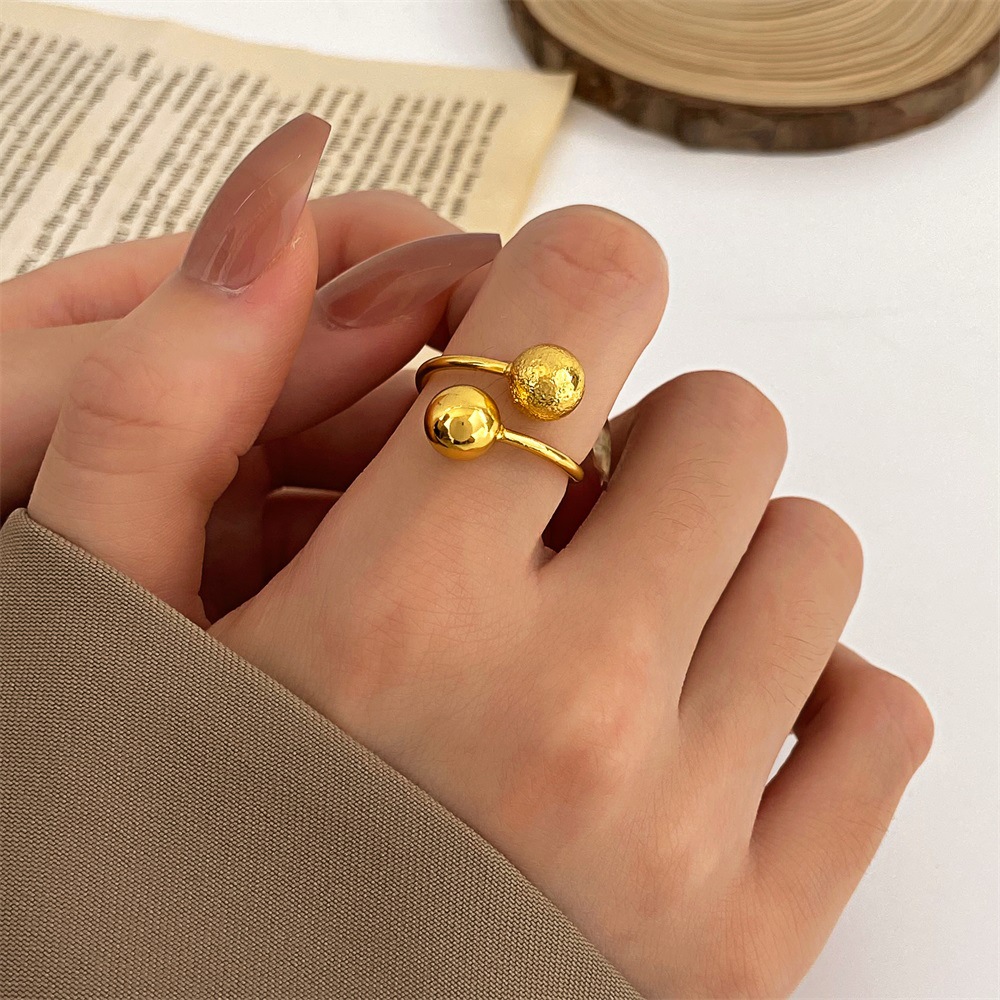 Round Bead Gold Plated Frosted Ring
