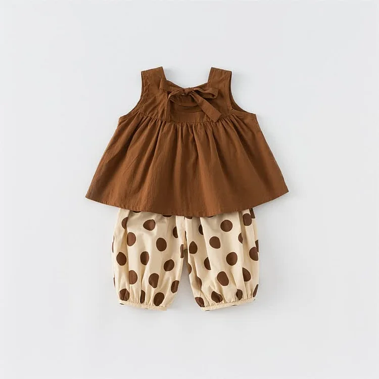 Toddler Girl Bowknot Camisole and Dot Pants Set