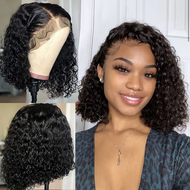 Black Short Bob Wig Brazil Water Wave Hair Curly Wig