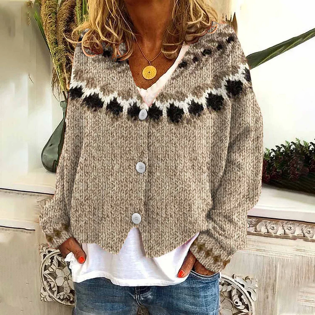 Vintage Button Down Tribal Icelandic Pattern Cardigan