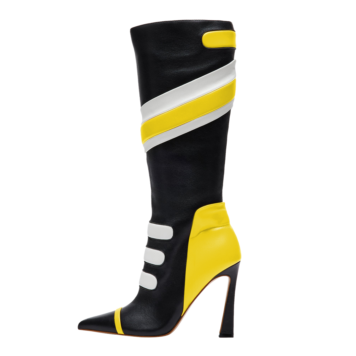 Three Tone Patchwork Striped High Heel Women's Motorcycle Boots