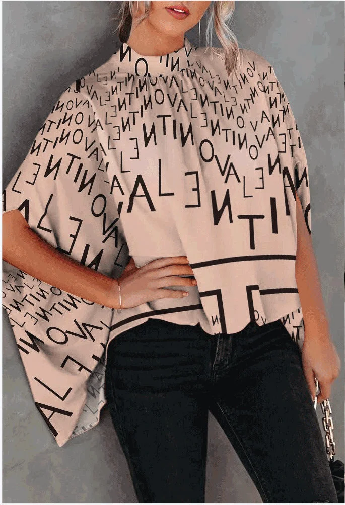 Brownm Round Neck Loose Batwing Sleeve Blouses