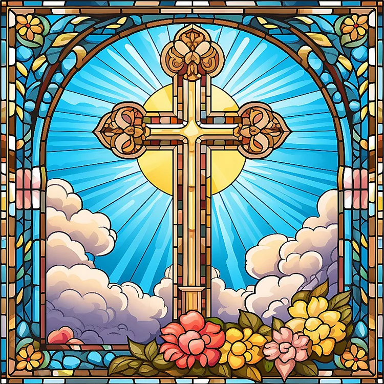 Cross Faith Glass Painting 30*30CM(Canvas) Full Round Drill Diamond Painting gbfke