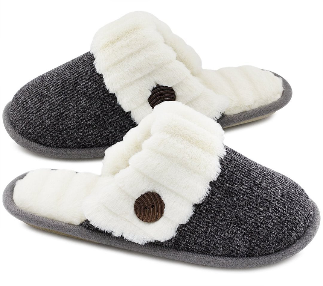 Women's Fuzzy Knitted Slipper with Button