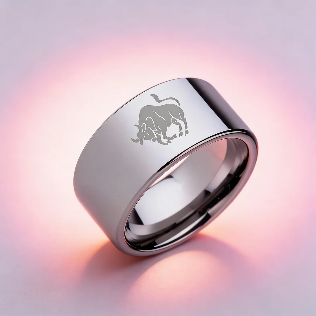 4MM 6MM 8MM 10MM Width Zodiac Taurus Laser Tungsten Carbide Rings Silver Flat Couple Wedding Bands 