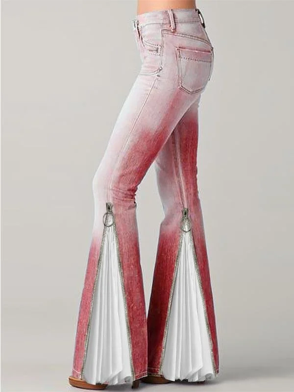 New casual zipper stitching mid-rise flared flared pants