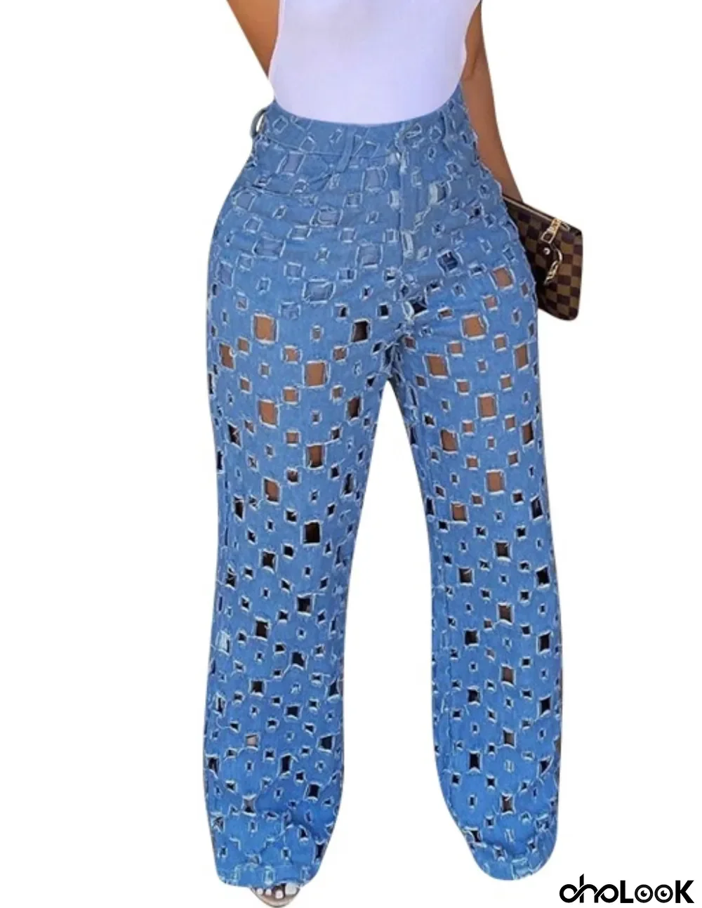 Summer Hollow Out High Waist Blue Jeans