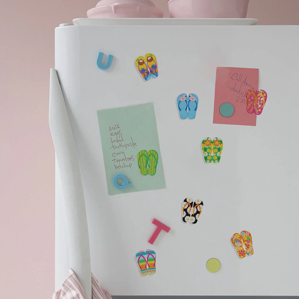 8Pcs DIY Beach Slippers Special Shape Diamond Painting Fridge Magnet for Home Decor