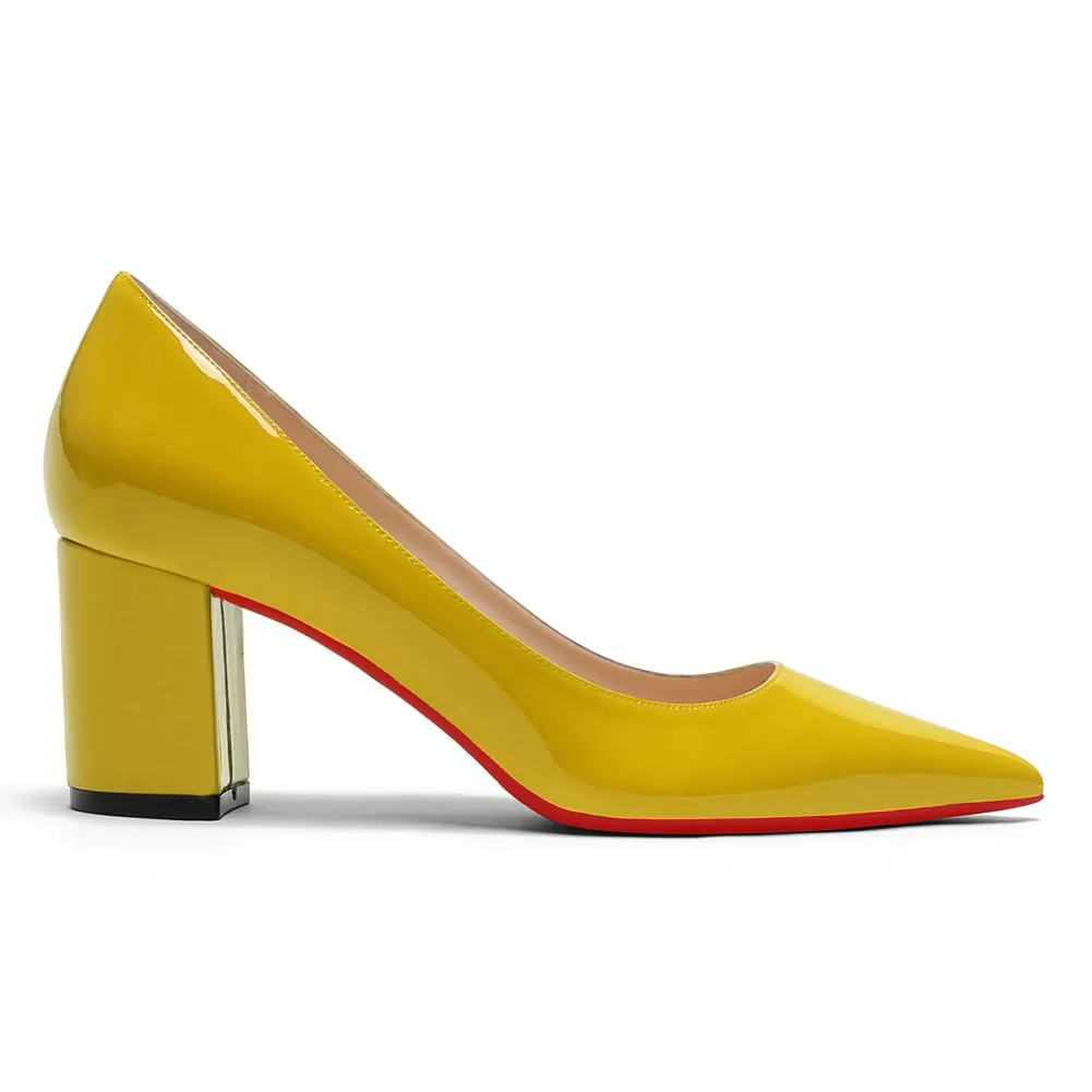 65mm Women Chunky Heels Middle Block Heel Red Bottoms Pumps-vocosishoes