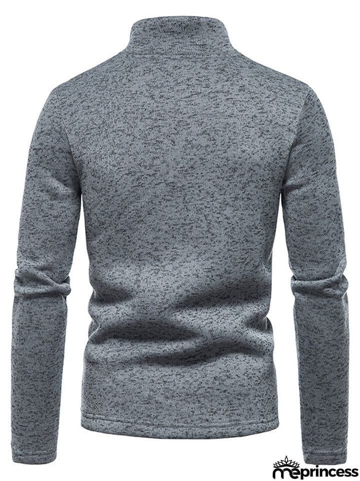 Solid Color High Collar Zip Up Base Tops for Men