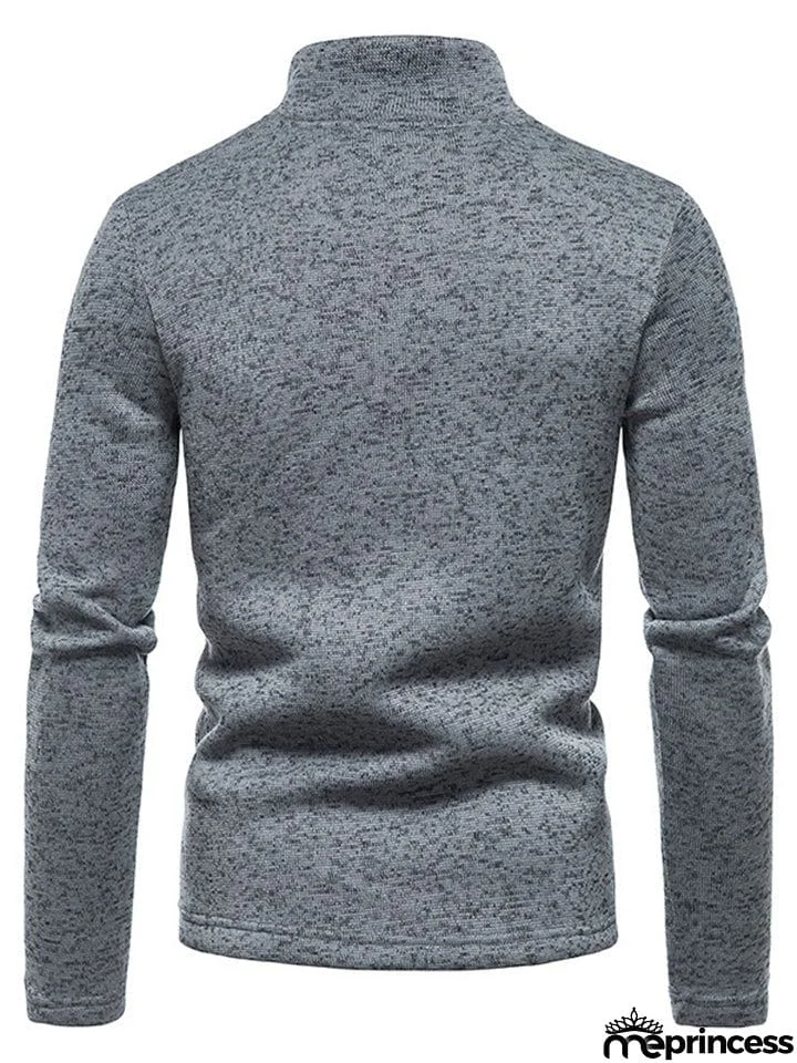 Solid Color High Collar Zip Up Base Tops for Men