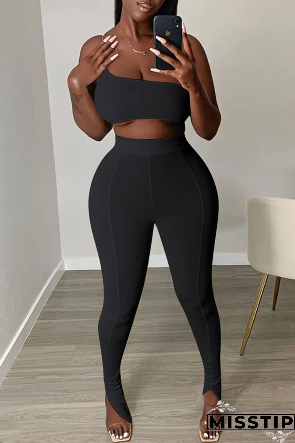 Black Sexy Casual Solid Backless Strapless Sleeveless Two Pieces