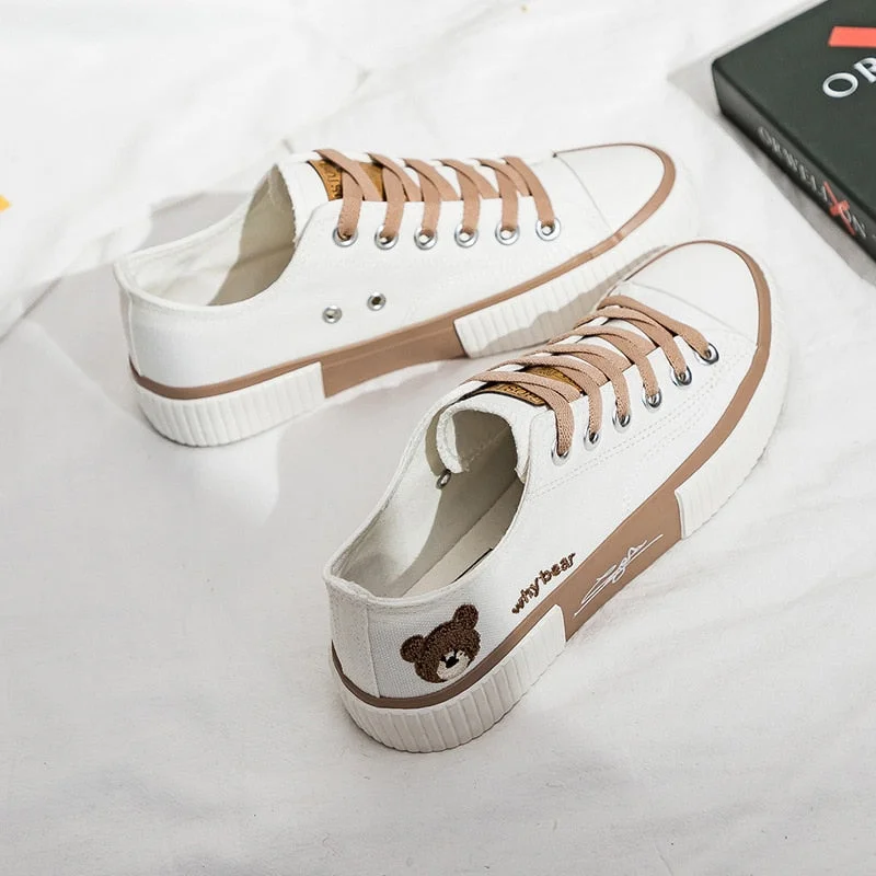 Fashion Women Canvas Shoes High Top Flat Shoes for Women White Black Sneakers Board Shoes Bear Canvas Sneakers Sneakers Women