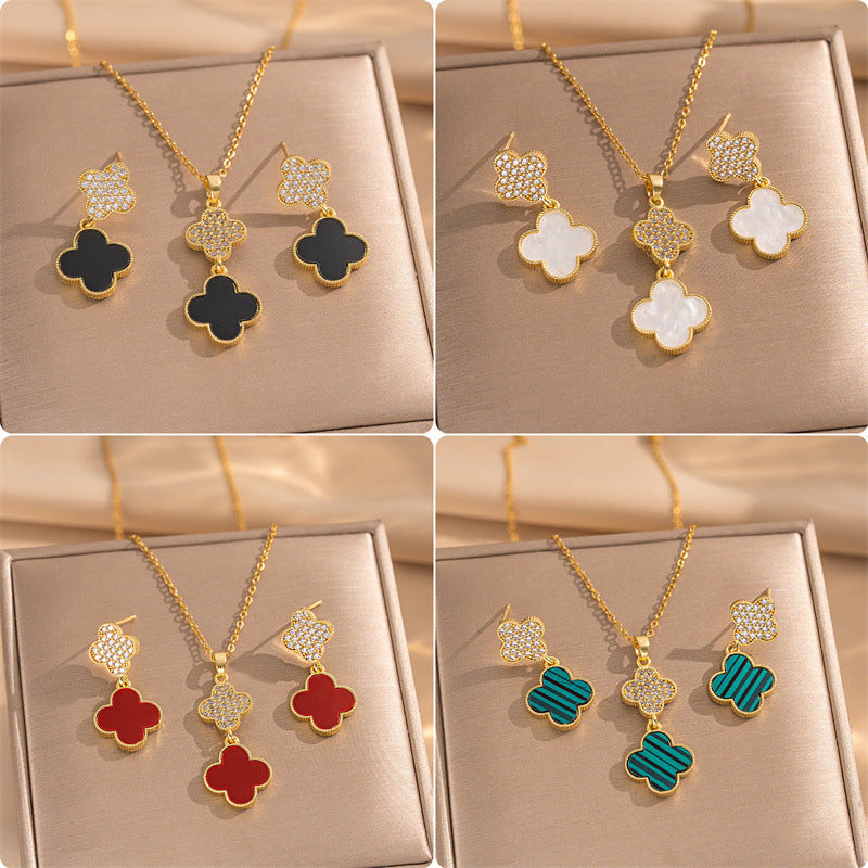 High-Quality Full Zirconium Heavy-Duty Real Gold Electroplated Copper Micro-Inlaid Earrings And Necklace Set Combination