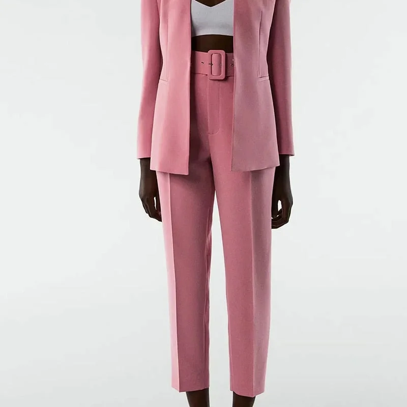 Za Women's With Belt Pant Pink High Waist Harem Pant Female Solid Office Ladies Trousers Purple Pockets Casual Streetwear Summer