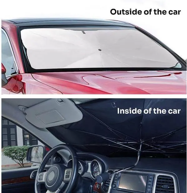 Car sunshade umbrella for windshield  with 360&deg; Rotation Bendable Shaft（59''x 33''）