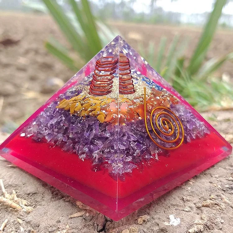 Clear Crystal Pillar Chakra Protection Orgone Pyramid