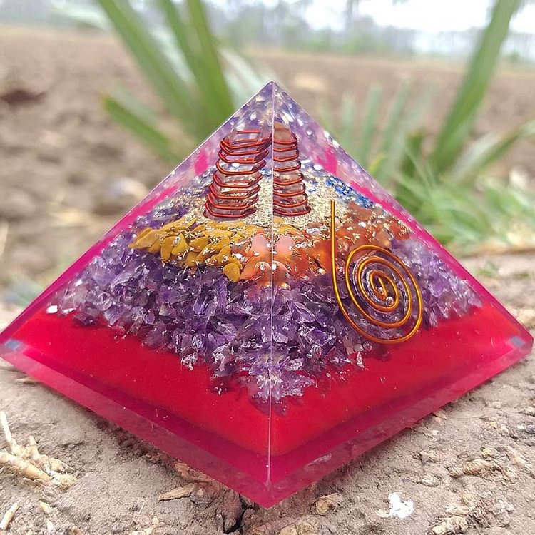 Clear Crystal Pillar Chakra Protection Orgone Pyramid