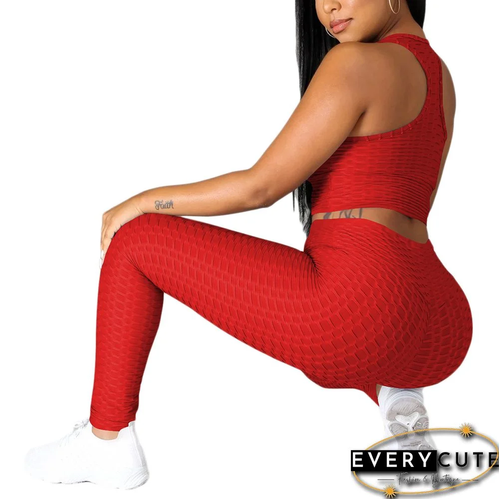 Red Jacquard Bubble Tank with Pant Set