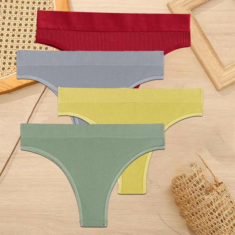 FINETOO 4PCS/Set Women Seamless Pantys Girls Thongs High Waisted Soft Woman Briefs 10 Solid Colors S-XL Sexy Underpant For Women
