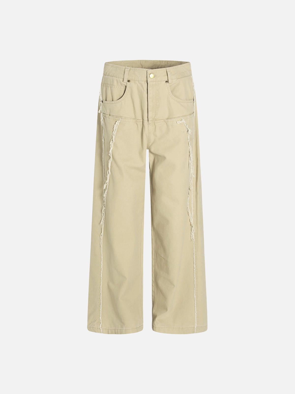 Khaki Act Chic Vintage Fringe Patchwork Cargo Pants Front