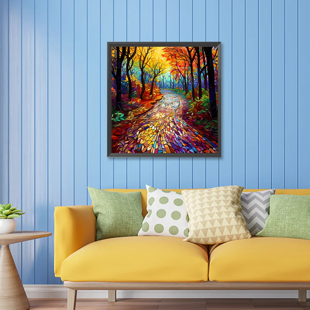 Diamond Painting - Full Round Drill - Stained Glass Maple Leaf Forest(Canvas|30*30cm)