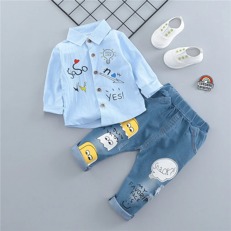 Baby suit fashion kids Baby Clothing Set for Boys Casual Clothes Set embroidery shirt Denim pants infant Suits Kids Clothes