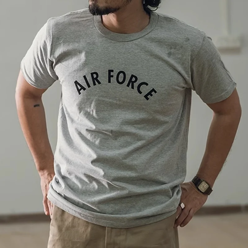 Retro Workwear Breathable Round Neck Printed Casual T-Shirt