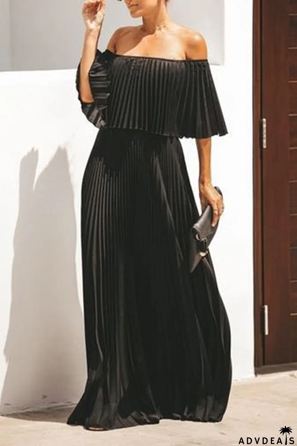 Fashion Solid Split Joint Off the Shoulder Cake Skirt Dresses(5 colors)