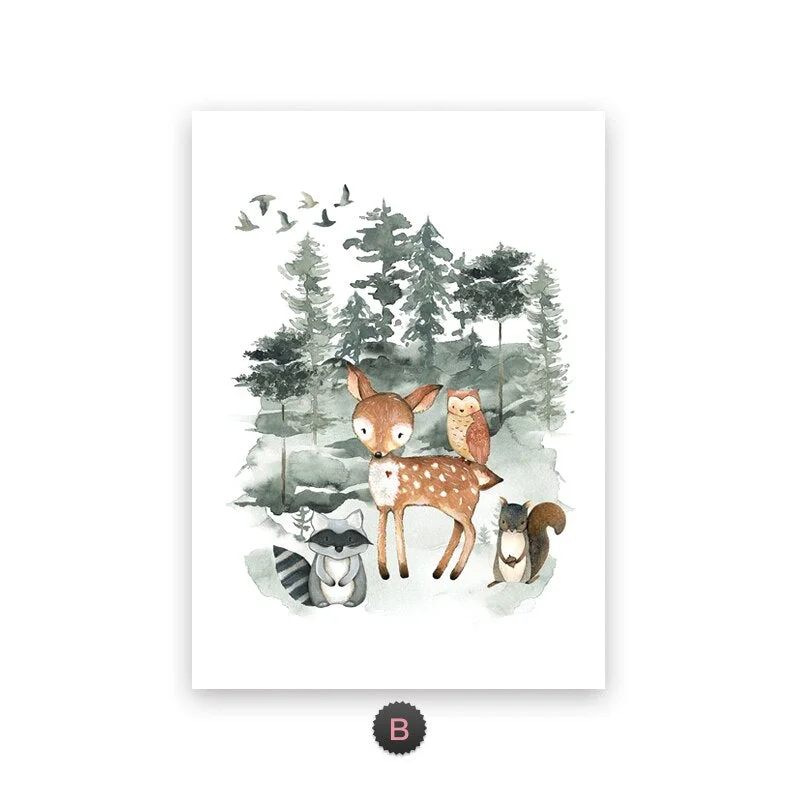 Custom Name Wall Posters Forest Animals Canvas Print Bear Fox Deer Painting Nursery Prints Nordic Wall Pictures Baby Room Decor