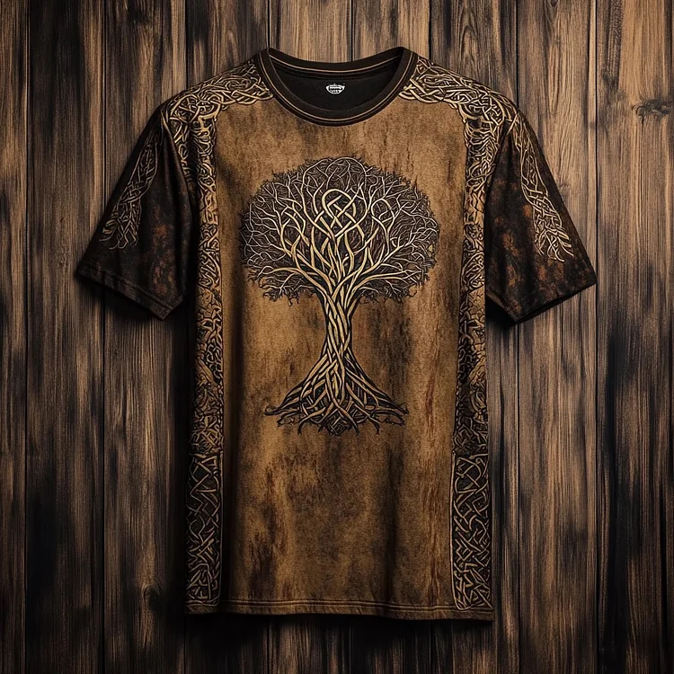 Men's Retro Viking Tree Of Life Print T-shirt