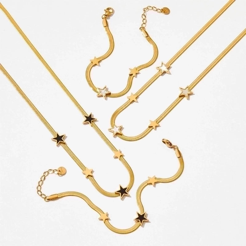 3 Pieces 304 Stainless Steel Titanium Steel White Gold Plated Gold Plated Classic Style Plating Star Bracelets Necklace